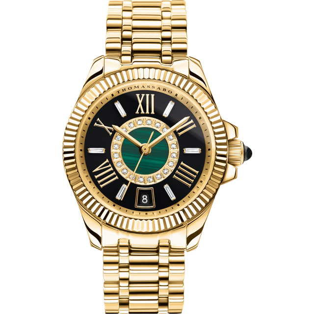 Thomas Sabo Women&#x2019;s watch Mystic Island with white stones and green malachite gold colour yellow gold coloured WA0400-264-207-33 MM - yellow gold-coloured/green/black