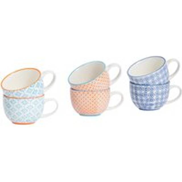 250ml Hand-Printed Stoneware Cappuccino Cups - Pack of 6 - Floral