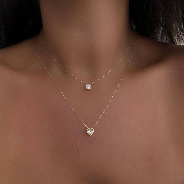SHEIN Cubic Zirconia Decor Layered Chain Necklace