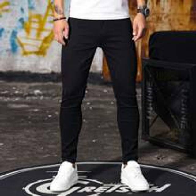 Män Bomull Solid Ripped Skinny Jeans Slim Fit Långtvättad Mörk Tvätt Jean Cargo Vanlig Svart Work Basic Man (L,M,S,XL)