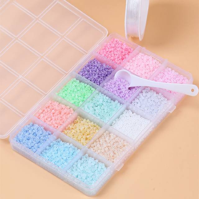 SHEIN 15-grid 3mm Cream Imitation Jade Seed Beads For Diy Bracelet, Necklace, And Jewelry Making