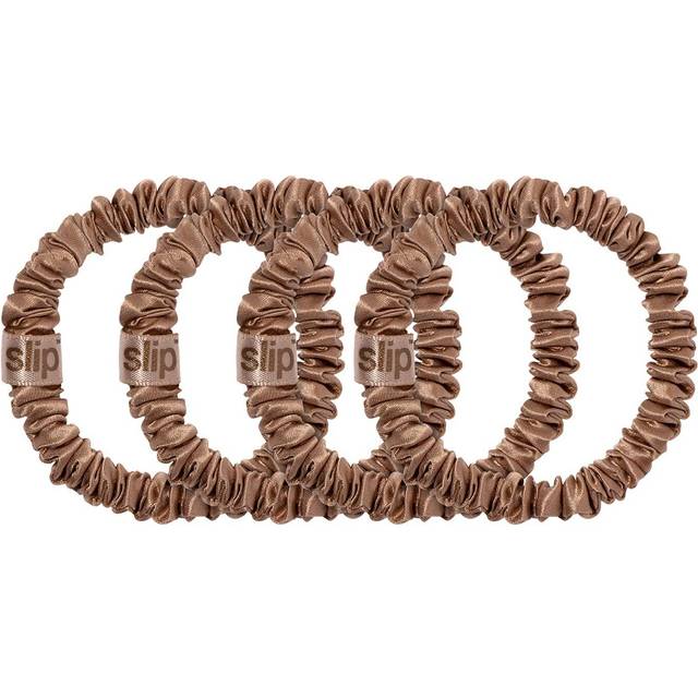 Slip Light Brown Skinny Silk Scrunchies Pack of Four - LIGHT BROWN