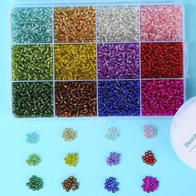 SHEIN 12 Compartments 3mm Rainbow Seed Beads Diy Jewelry Making Material For Women&#39;s Bracelet And Necklace