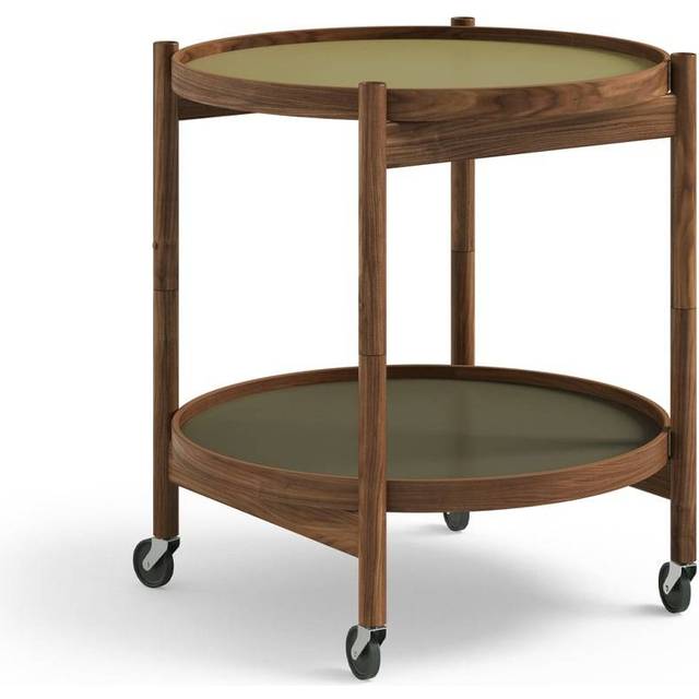 Brdr. Krüger - Bølling Tray Table 50 / Oiled Walnut - Sidobord - LEAF - Light Green/Dark Green - Ø50 x H55 cm