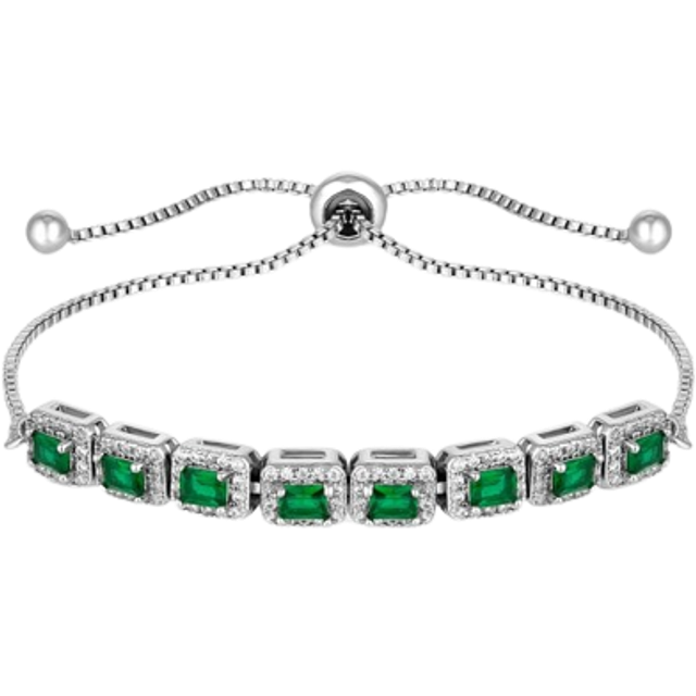 Jon Richard Silver Plated Emerald Cubic Zirconia Toggle Bracelet - Gift Boxed - Blue