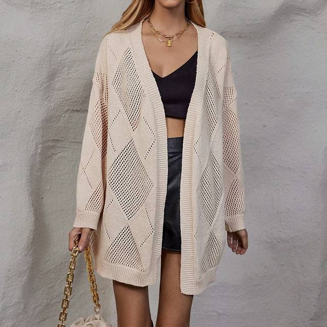 SHEIN Pointelle Knit Drop Shoulder Cardigan