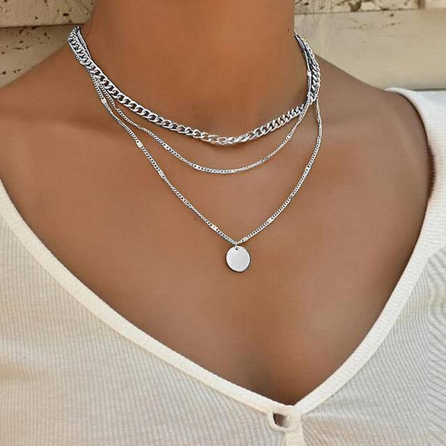 SHEIN Disc Decor Layered Chain Necklace