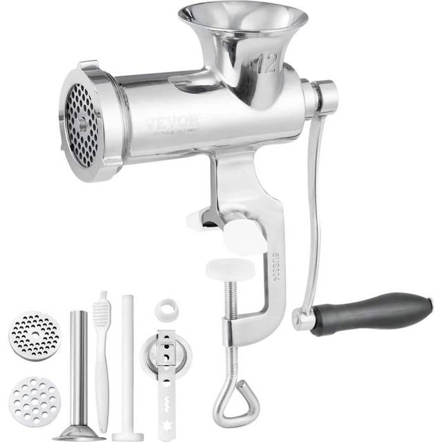 Mophorn Manual Meat Grinder - 304 Stainless Steel Hand Grinder with Steel Table Clamp, Sausage Maker, 2 Cutting Plates, Cookie Attachment & Sausage