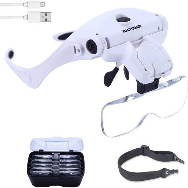LED Head Magnifier, Rechargeable Hands Free Headband Magnifying Glass with 2 Led Professional Jeweler's Loupe Light Bracket and Headband are