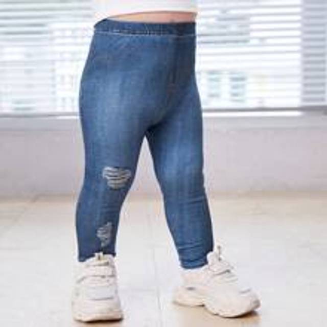 SHEIN Baby Girl Denim-Effect Print Elastic Waist Leggings