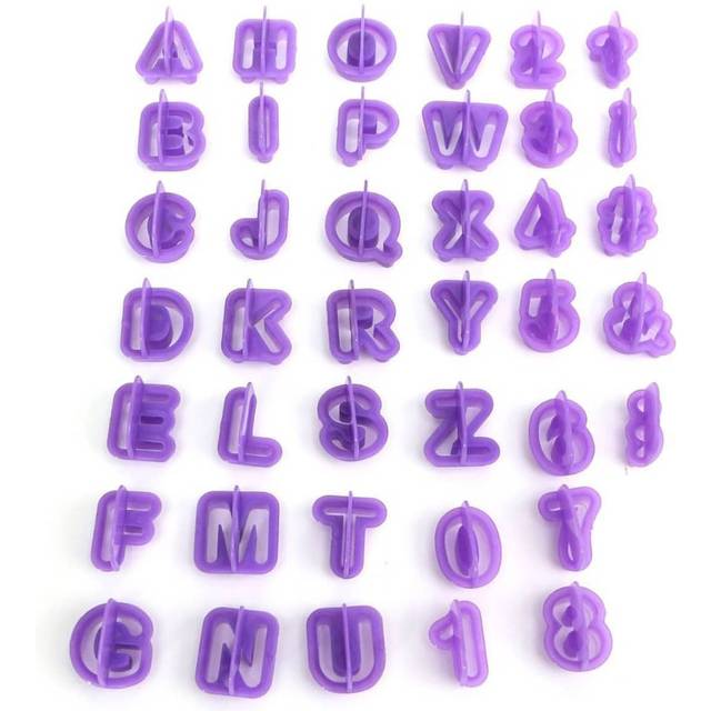 SHEIN 40pcs Purple Plastic Alphabet & Number & Symbol Shaped Cookie Cutters Set For Baking, Cake, Fondant, Diy Tools
