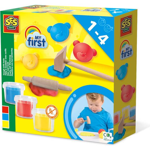 SES Creative Children's My First Modelling Dough with Clay Tools Set, 3 Pots (90g)