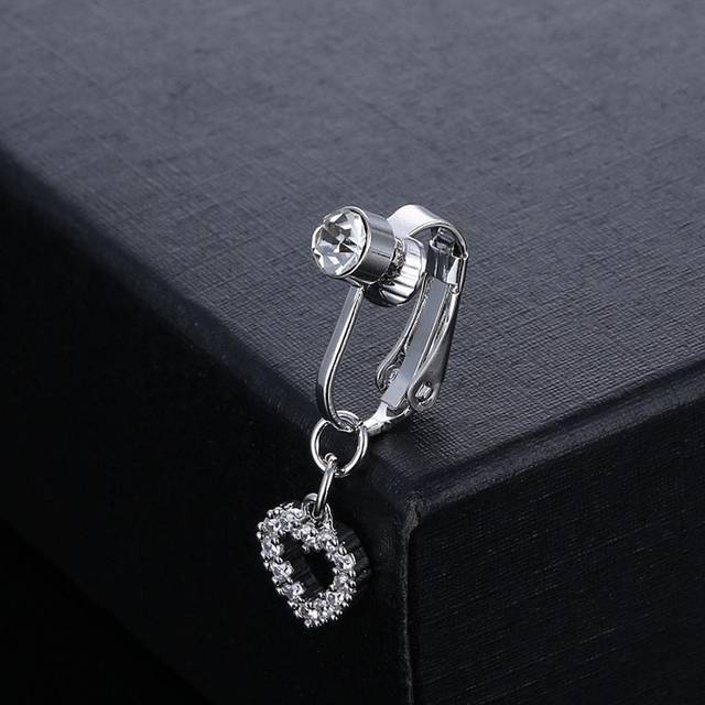 SHEIN 1pc Cubic Zirconia Heart-Shaped Rhinestone Belly Button Ring Valentines