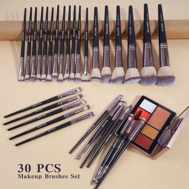 MAANGE MAANGE 30pcs Professional Makeup Brush Set,Makeup Tools With Soft Brush Hair For Easy Carrying,Foundation Brush,Eye Shadow Brush,Eyebrow Brush,Brush S