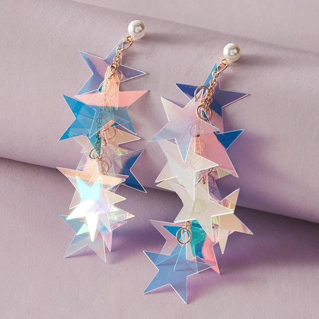 Andkiss 1pair Faux Pearl Decor Iridescence Star Design Drop Earrings