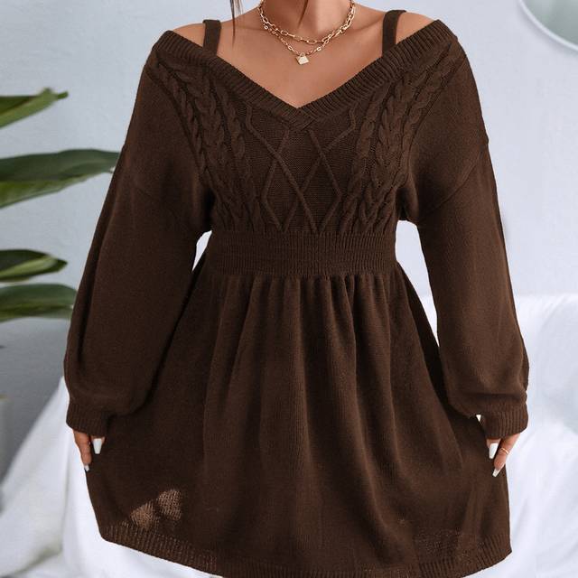 Celure Plus Cable Knit Cold Shoulder Jumper Dress