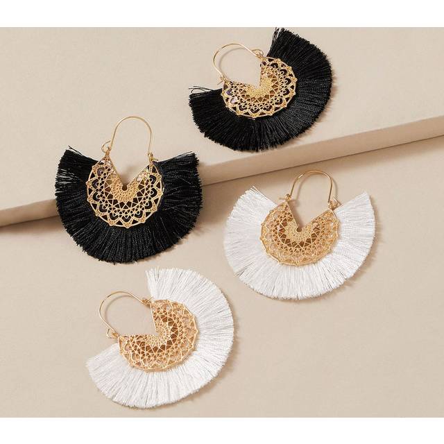 SHEIN 2pairs Hollow Out Flower Pattern Fringe Drop Earrings Valentines,Mom,Mother,Mother&#39;s Day,Gift