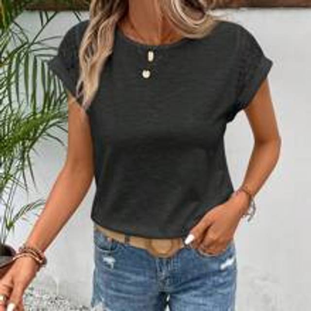 SHEIN Women&#39;s Summer Round Neck Lace Short Sleeve Jumpsuit T-Shirt,Teacher T Shirt,Teacher Outfits,Teacher Clothes