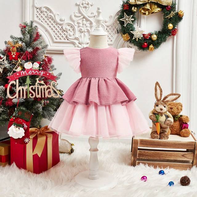 Bebis Flicka Kant med Volanger Nät Fåll Klänningar - Rosa (6-9M,9-12M,12-18M,18-24M,2-3Y)