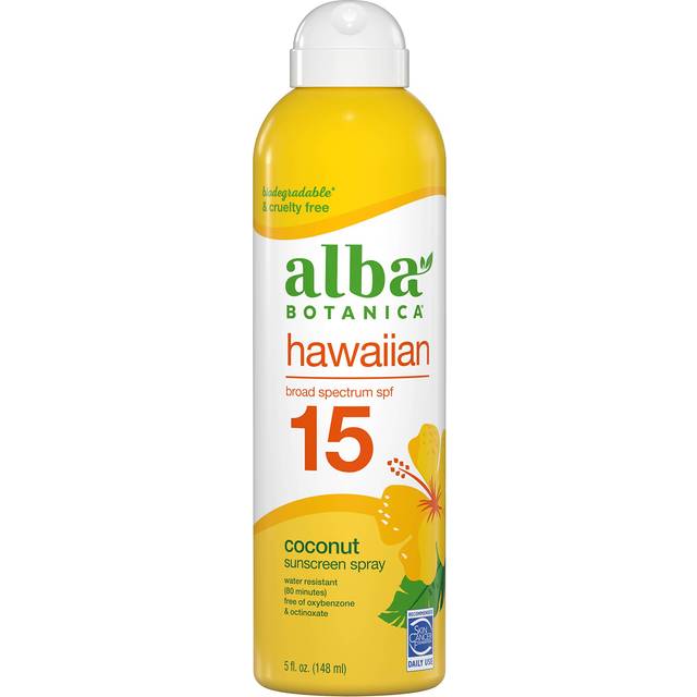 Alba Botanica Sunscreen Spray for Face and Body Broad Spectrum SPF 15 Sunscreen Hawaiian Coconut Water Resistant and Biodegradable 5 fl oz Bottle
