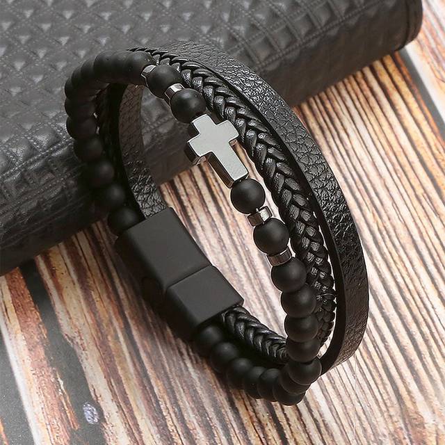 SHEIN Men Cross Decor Layered Braided Detail Bracelet