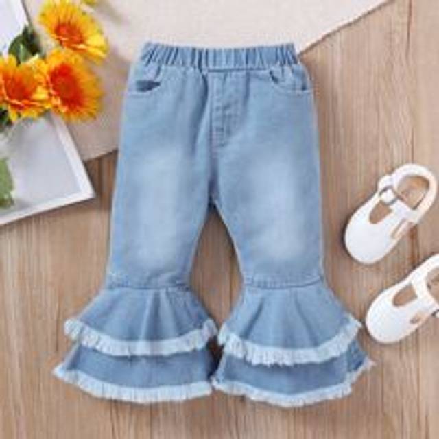 SHEIN Baby Girl Raw Trim Flare Leg Jeans,Holiday,Summer,Travel