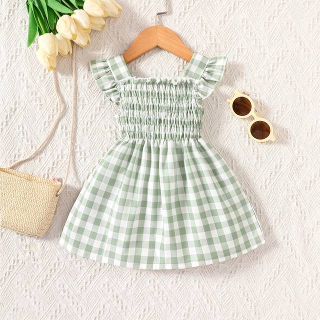 SHEIN Baby Girl Gingham Print Ruffle Trim Dress, For Christmas