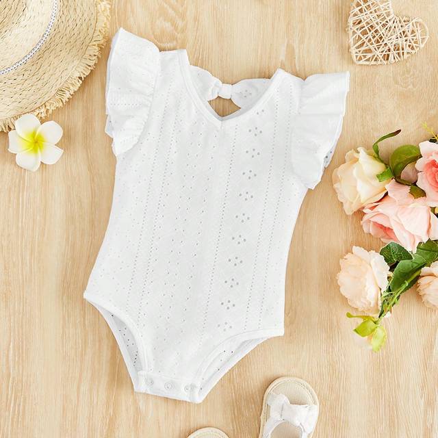 SHEIN Baby Girl Eyelet Embroidery Ruffle Trim Bodysuit