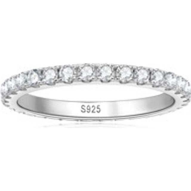 XUJIA 1PC D Color 2mm Round Cut Moissanite Full Eternity Band Ring For Women Wedding Band 925 Sterling Silver Stackable Rings Jewelry Gift  Comes With 1pc 2