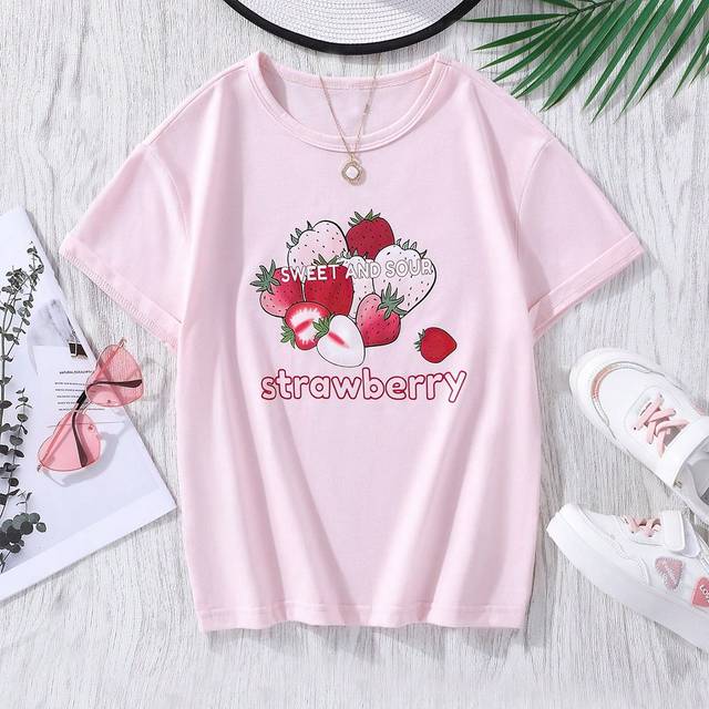 Brev Frukt&Grönsak Enkel Flickors T-Shirt & Linne - Babyrosa (8Y,9Y,10Y,11-12Y)