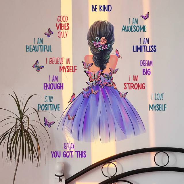 SHEIN 1 Set Of English Wall Stickers For Little Girls, Stickers, Wall Decal, Vinyl Decal For Home Decorations, Spring Decoration Items Refresh Your Home, Fe