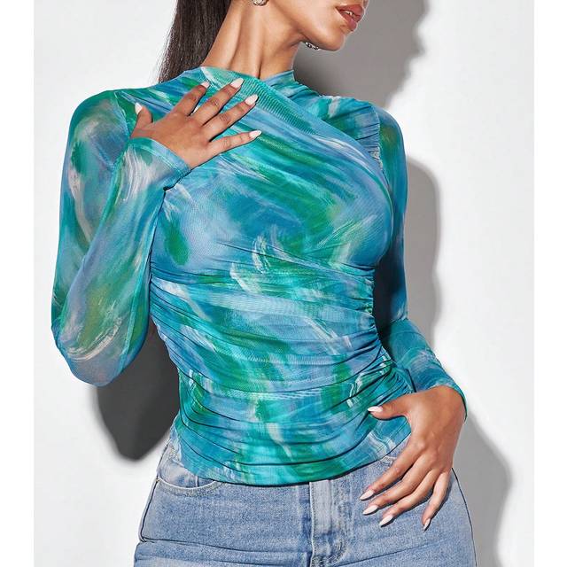 SHEIN Tie Dye Ruched Side Tee