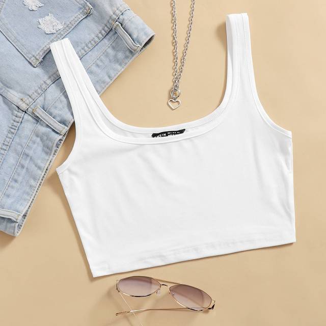 Flirla Solid Crop Tank Top