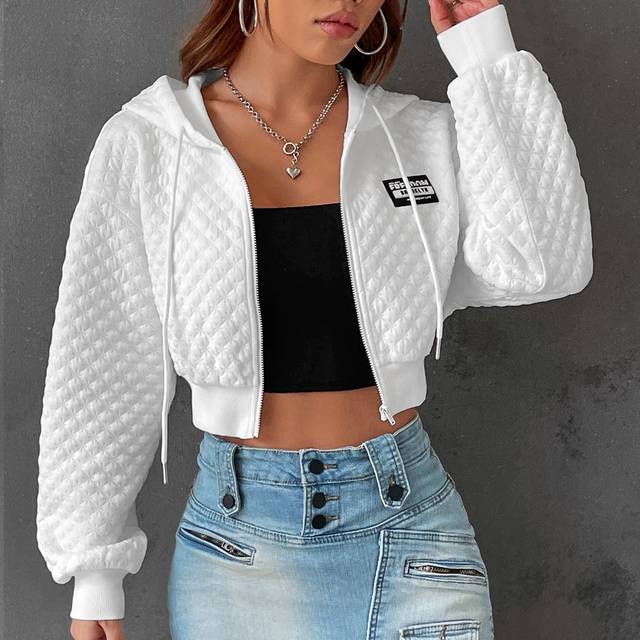 SHEIN Letter Graphic Drop Shoulder Drawstring Crop Hoodie,Long Sleeve Tops