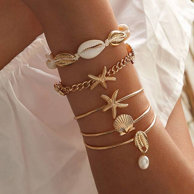 SHEIN Starfish & Shell Decor Bracelet 5pcs
