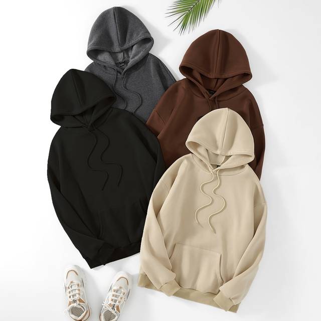 SHEIN 4packs Kangaroo Pocket Drawstring Thermal Lined Hoodie, Long Sleeve Tops
