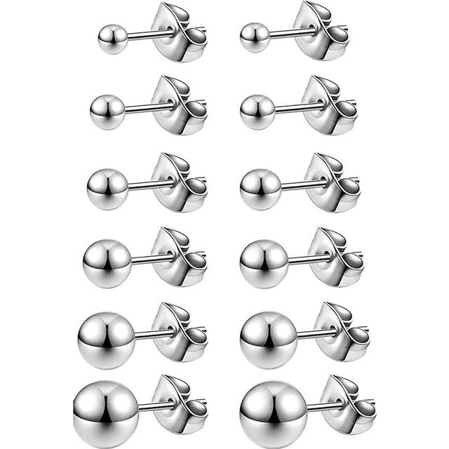 PMKMKM 1pair 3-8mm Stainless Steel Ball Stud Earrings, Hypoallergenic Cartilage Piercing, Simple Style, Unisex Ear Jewelry, Best Gift For Festivals