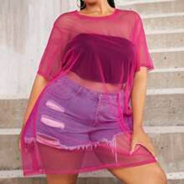 SHEIN Plus Drop Shoulder Mesh Dress Without Tube Top