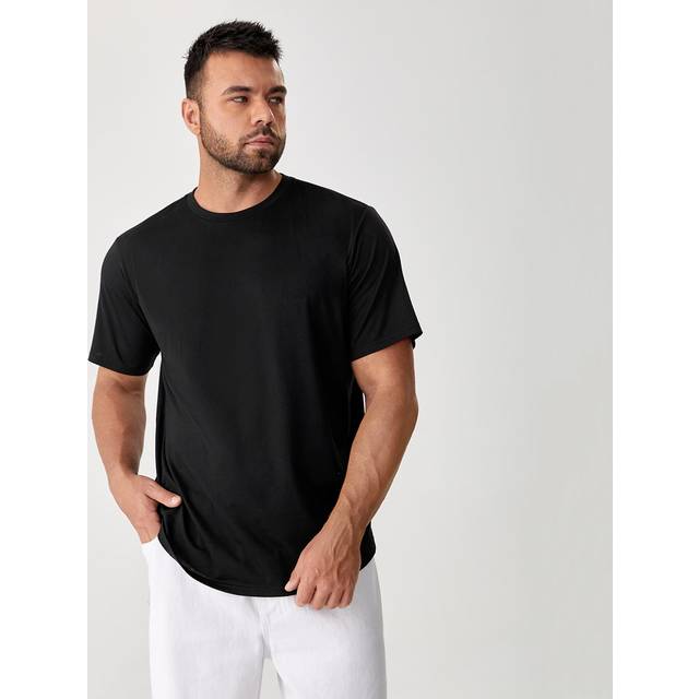 Manfinity Men Plus Size Solid Plain Casual Short Sleeve Round Neck Tee, For Going Out