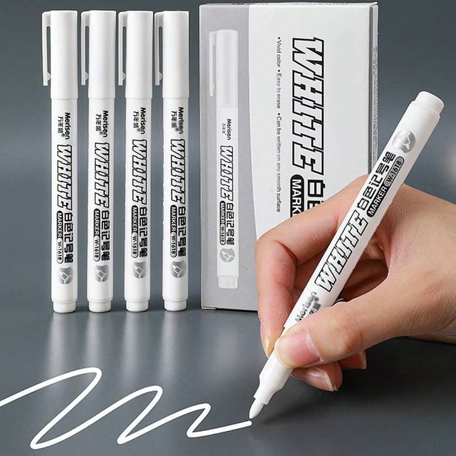 SHEIN 12/5/4/3/2/1 Pc(S) White Fine Tip Waterproof Drawing, Graffiti, Marker Pen, Permanent Neutral Pen For Fabric, Wood, Marking (Standard Size Is 5 Pcs Pe