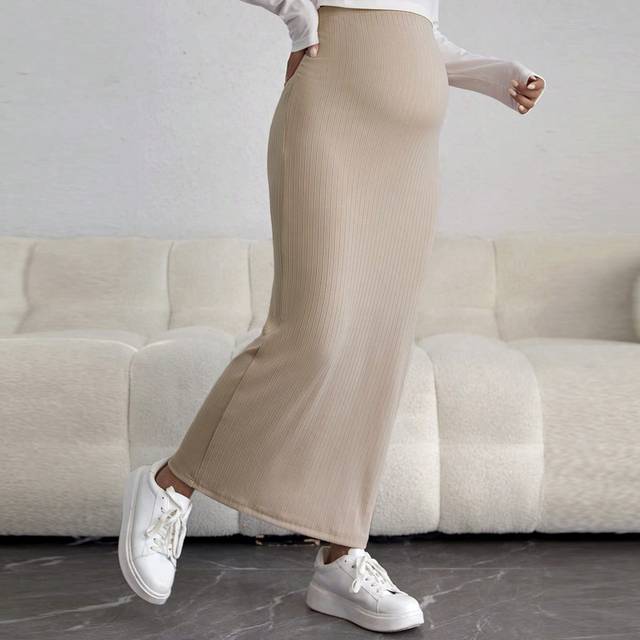 SHEIN Maternity Adjustable Waist Rib-knit Pencil Skirt