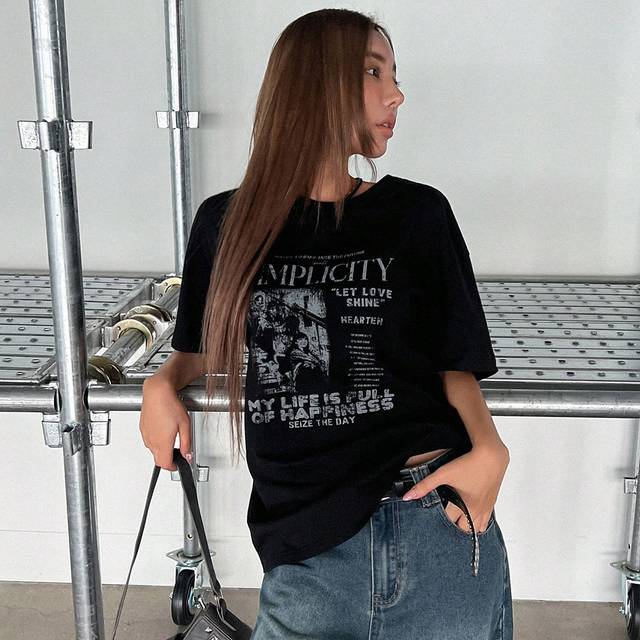 DAZY Slogan Graphic Drop Shoulder Tee TO EM LACE THE FUTURE IMPLICITY LET LOVE SHINE HEARTEN MY LIFE IS FULL OF HAPPINESS SEIZE THE DAY