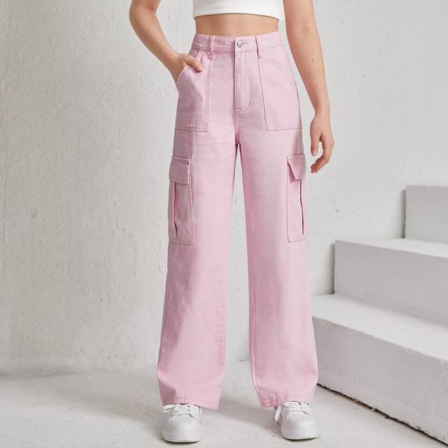 SHEIN Teen Girls Flap Pocket Cargo Jeans