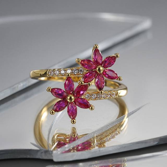 Charm-In 1pc Cubic Zirconia Flower Decor Wrap Ring Copper Jewelry Valentines