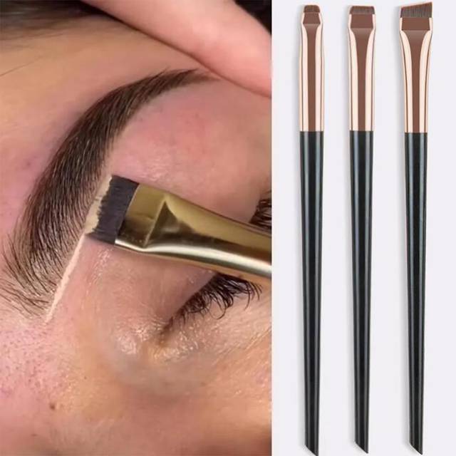 SHEIN 3pcs/Set Knife-Edged Makeup Brushes, Ultra-Thin Fiber Brow Brush And Angled Eyeliner Brush For Applying Cosmetics