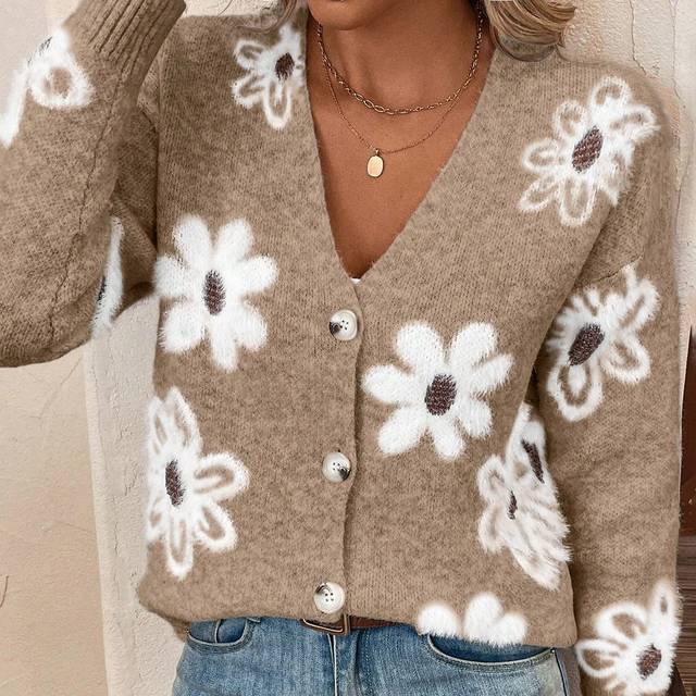 Franclia Floral Pattern Button Front Cardigan,Long Sleeve Tops