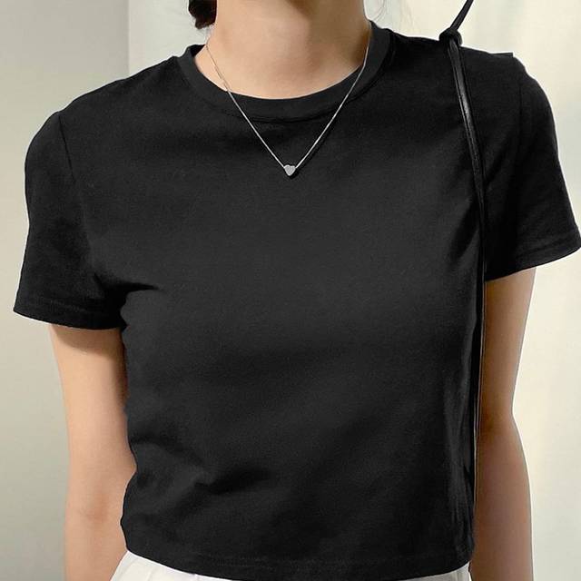 DAZY Solid Crew Neck Crop Tee Summer