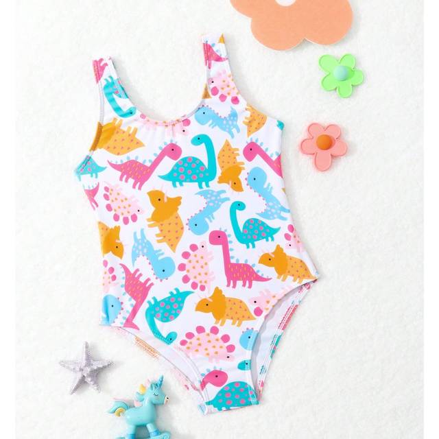 SHEIN Baby Girl Cartoon Dinosaur Print One Piece Swimsuit
