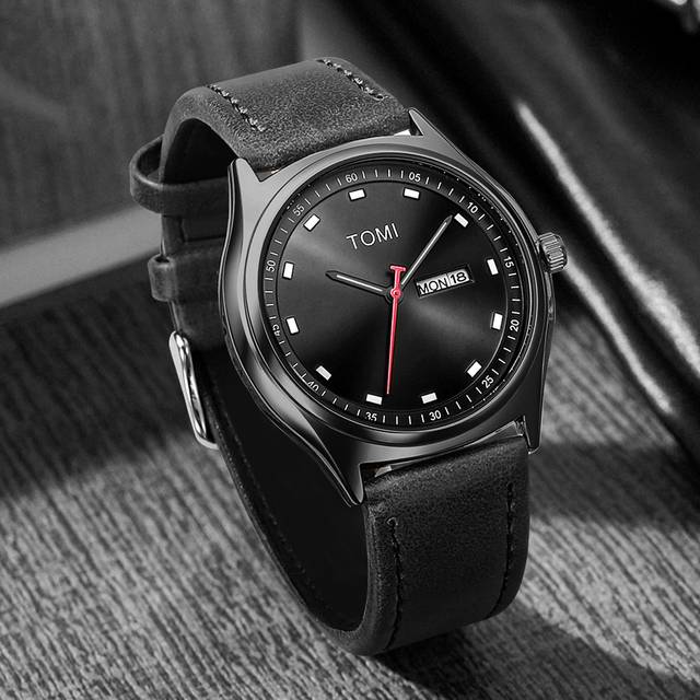 TOMI TOMI 1pc Men&#39;s Dual Calendar Fashionable Minimalist Leather Belt Watch, Suitable For Daily Life, Holidays, Back To School Gifts
