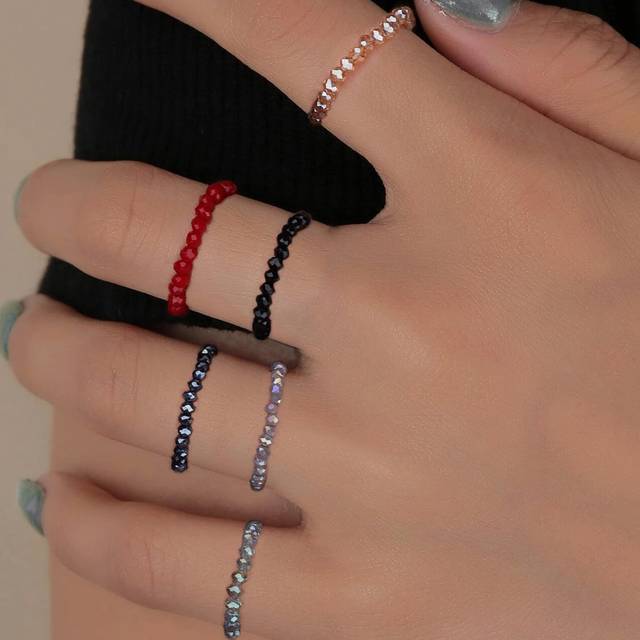 SHEIN 6pcs Glass Beaded Ring